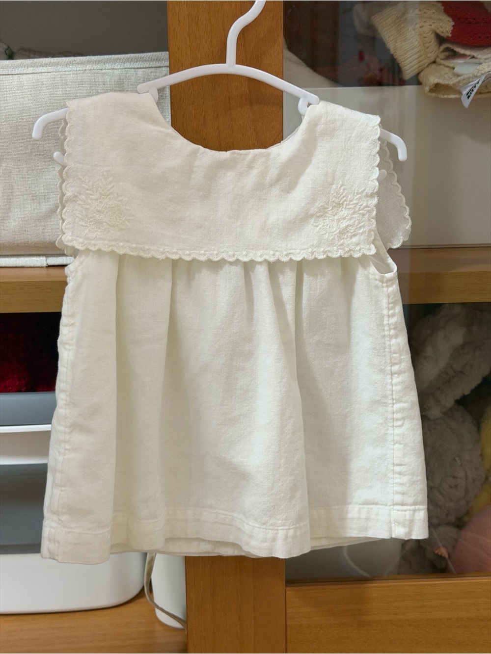 Mango Classic Cream Sleeveless Baby Top with Embroidered Collar